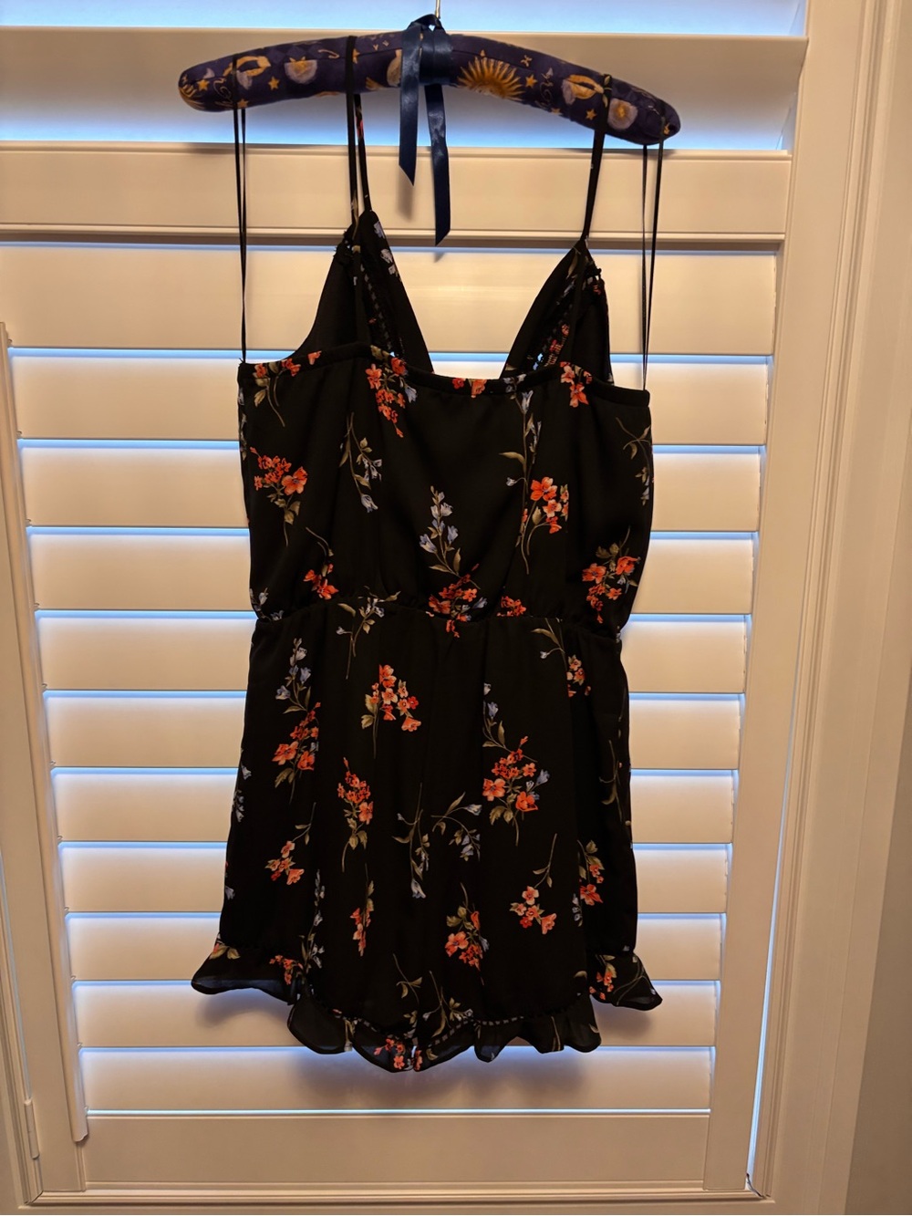 Sienna Sky Black Romper with Orange and Lavender Floral Print